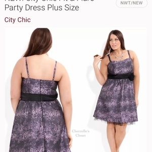 City Chic Purple & Black Tulle Fit And Flare Party Dress Size 14 NWT